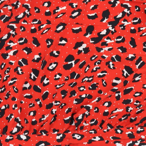 Very Womens Red Animal Print Polyester Wrap Blouse Size 18 V-Neck - Leopard Print Cropped
