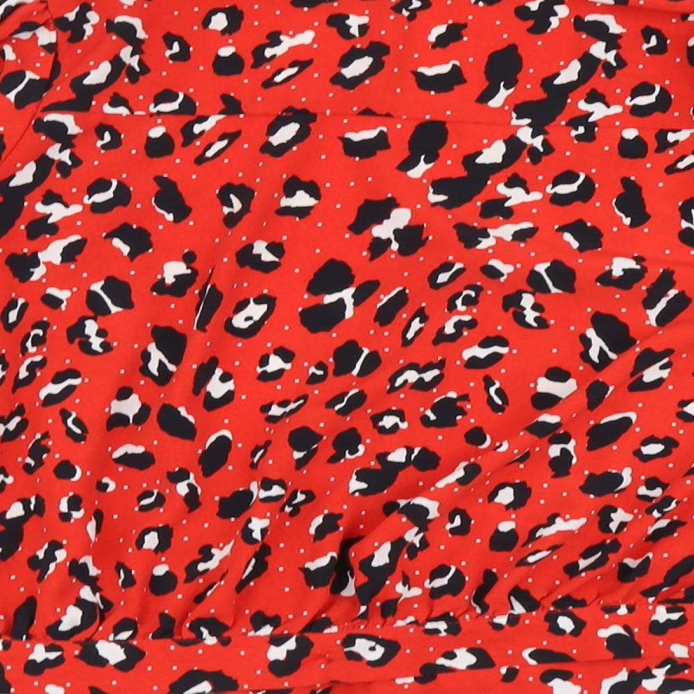 Very Womens Red Animal Print Polyester Wrap Blouse Size 18 V-Neck - Leopard Print Cropped