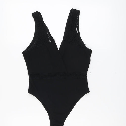Topshop Womens Black Polyester Bodysuit One-Piece Size 12 Snap