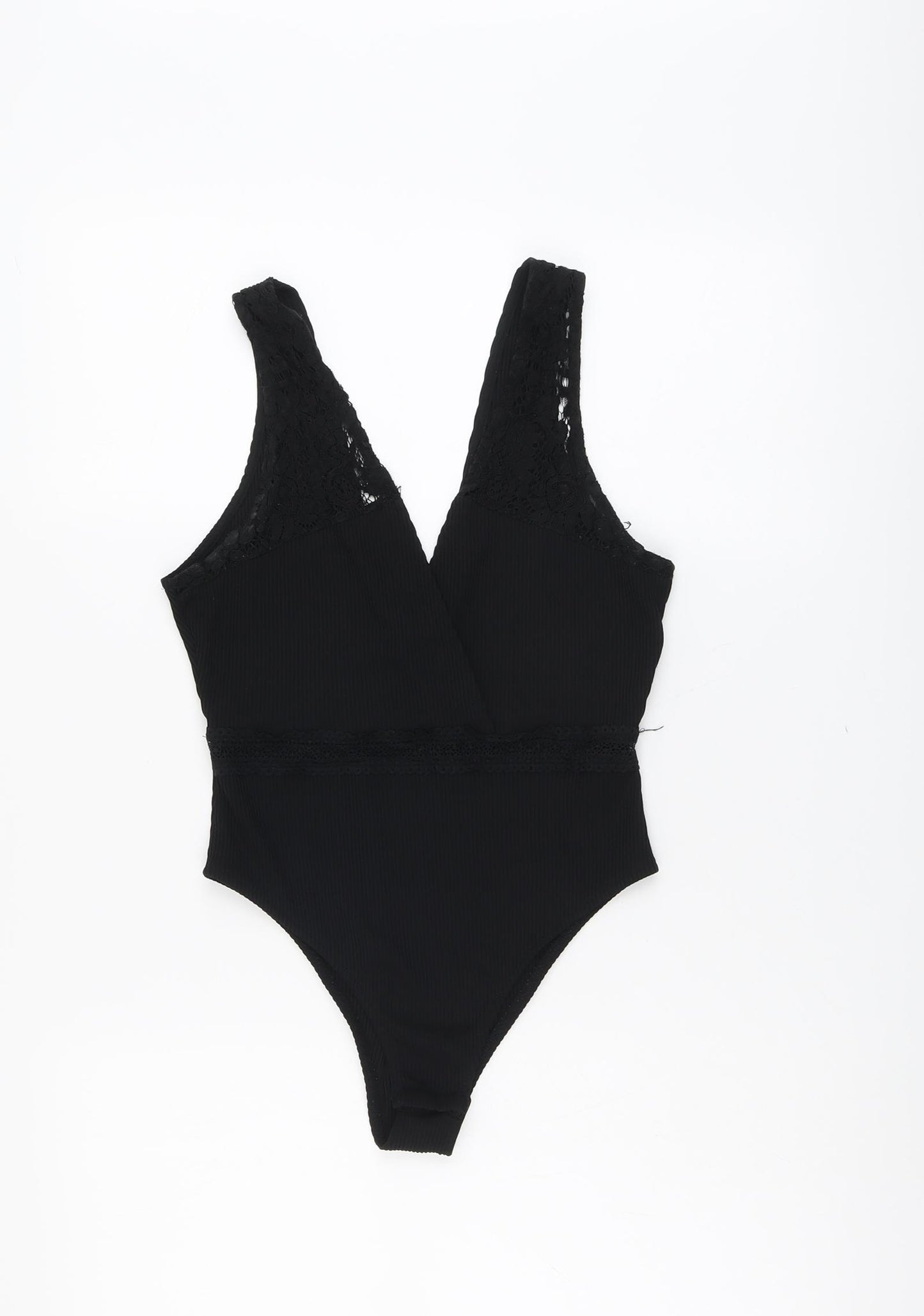 Topshop Womens Black Polyester Bodysuit One-Piece Size 12 Snap