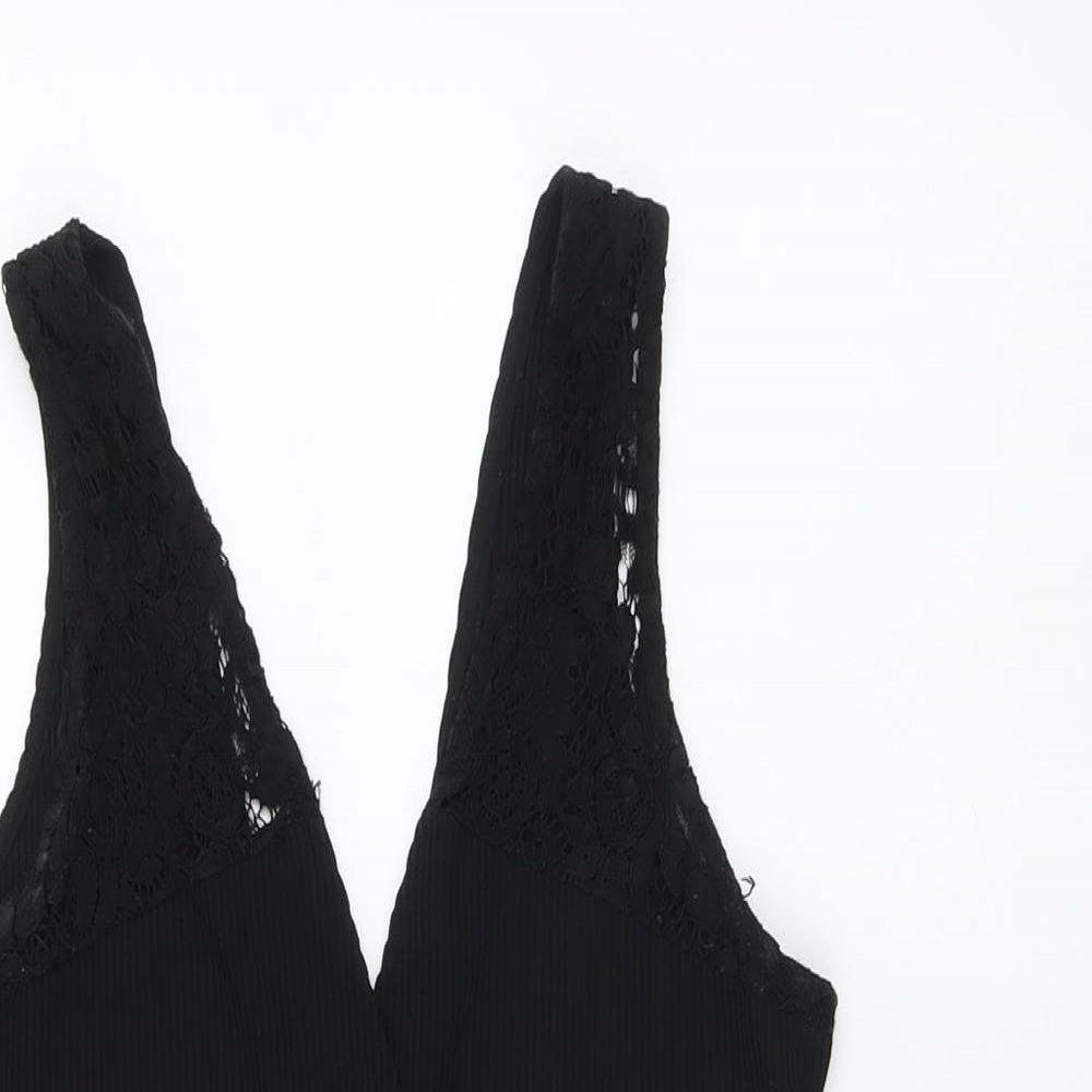 Topshop Womens Black Polyester Bodysuit One-Piece Size 12 Snap
