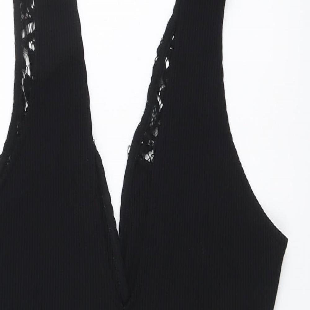 Topshop Womens Black Polyester Bodysuit One-Piece Size 12 Snap