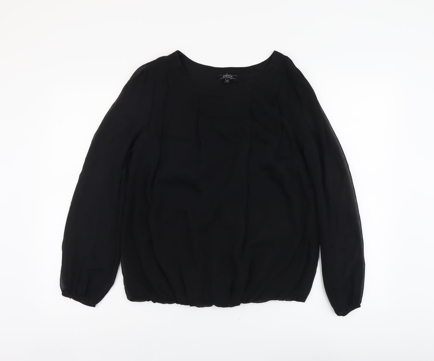 Papaya Womens Black Polyester Basic Blouse Size 12 Boat Neck