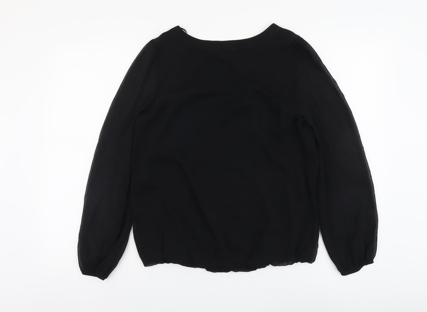 Papaya Womens Black Polyester Basic Blouse Size 12 Boat Neck