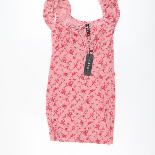 Motel Womens Pink Floral Polyester A-Line Size XS V-Neck Pullover