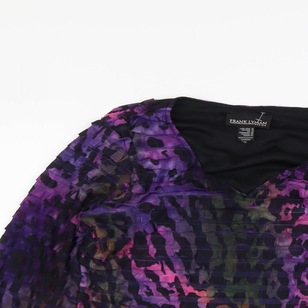 Frank Lyman Womens Purple Geometric Polyester Basic Blouse Size 14 Scoop Neck