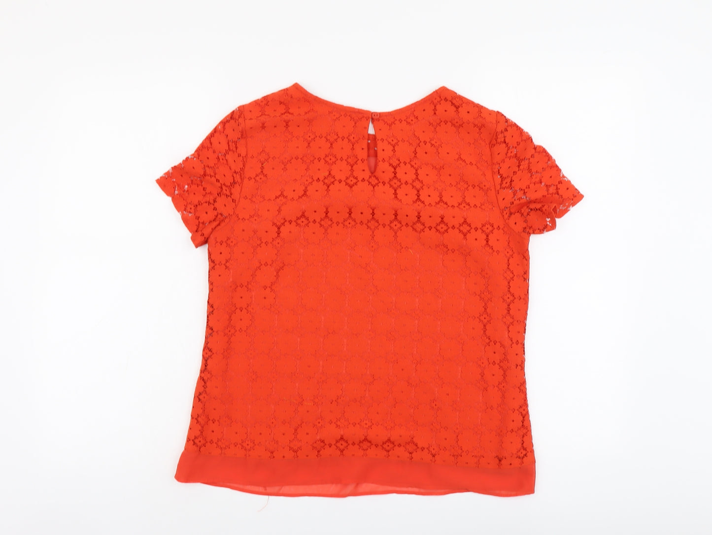 Red Herring Womens Red Polyester Basic Blouse Size 10 Round Neck