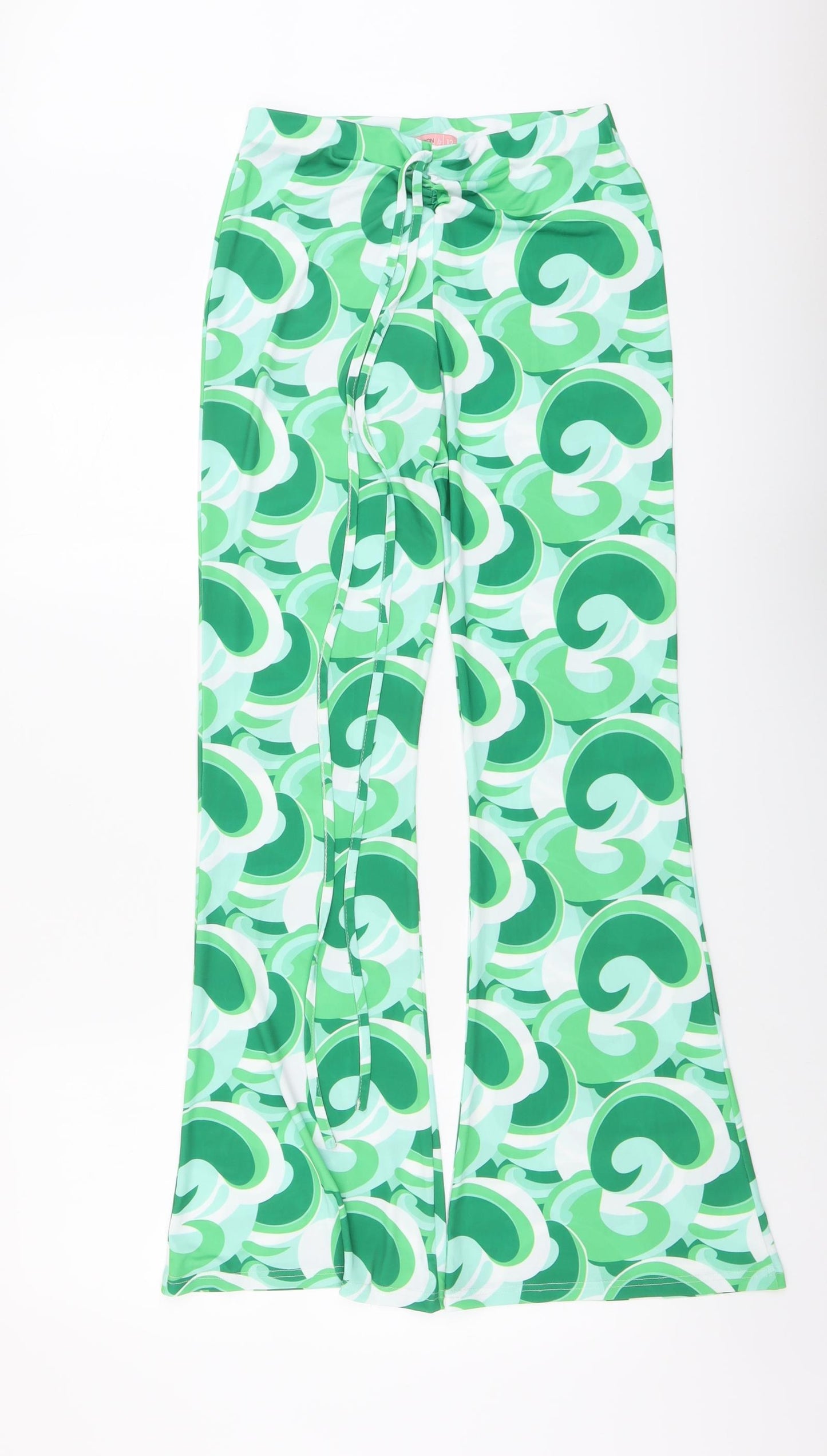 Fashion Us Womens Green Geometric Polyester Trousers Size 12 L30 in Regular Drawstring