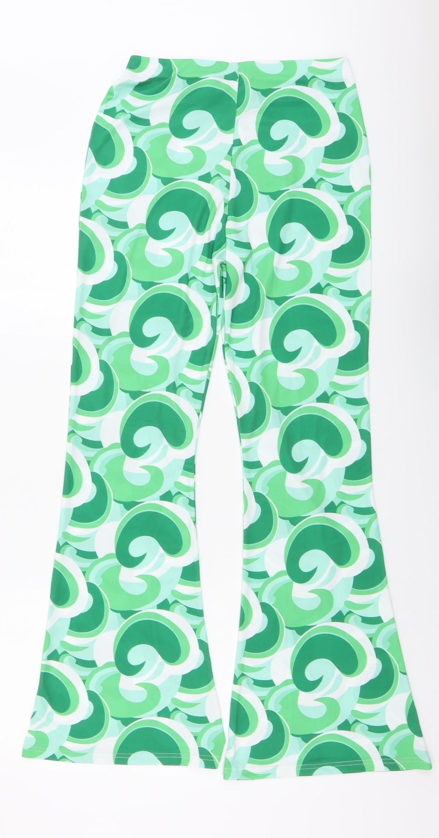 Fashion Us Womens Green Geometric Polyester Trousers Size 12 L30 in Regular Drawstring