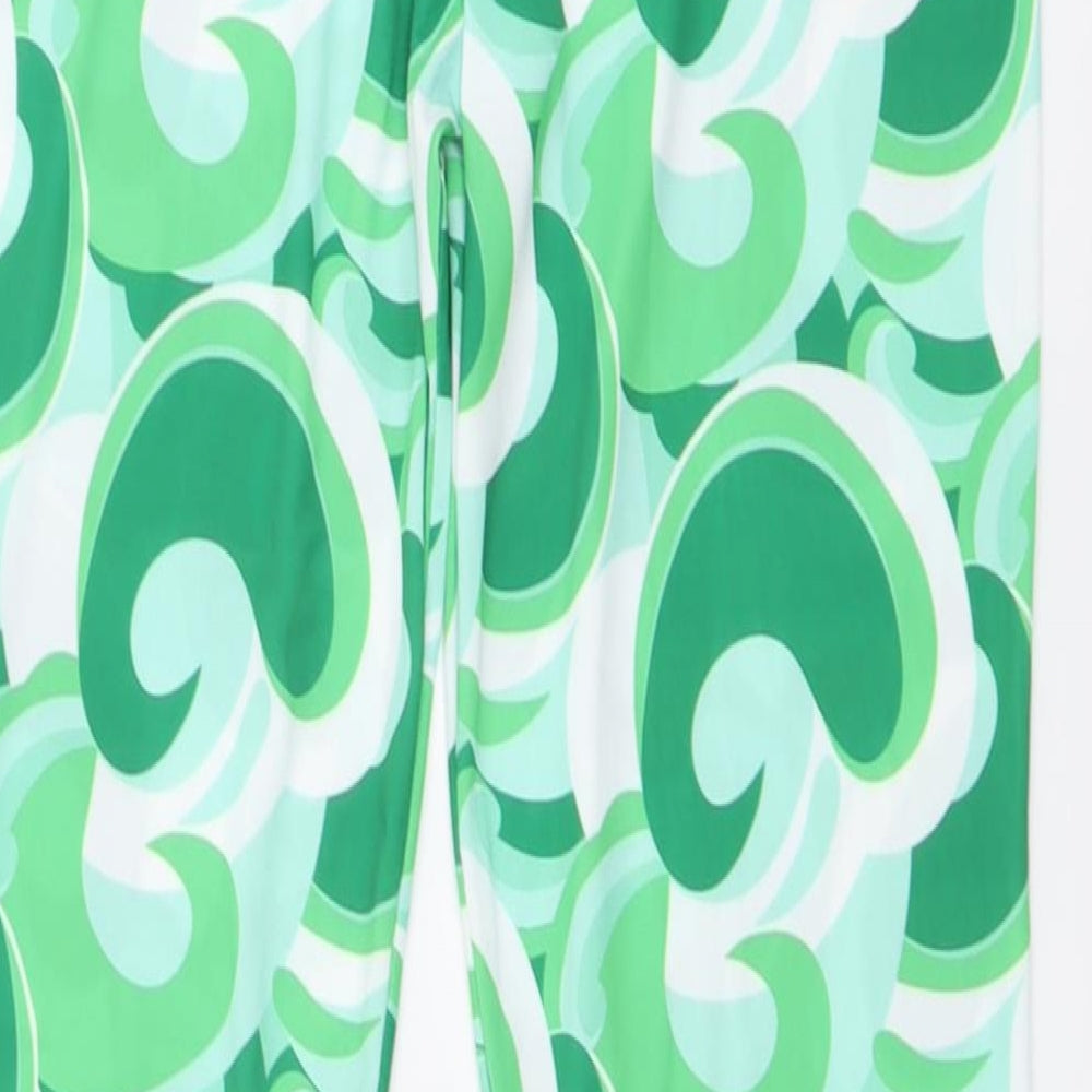 Fashion Us Womens Green Geometric Polyester Trousers Size 12 L30 in Regular Drawstring