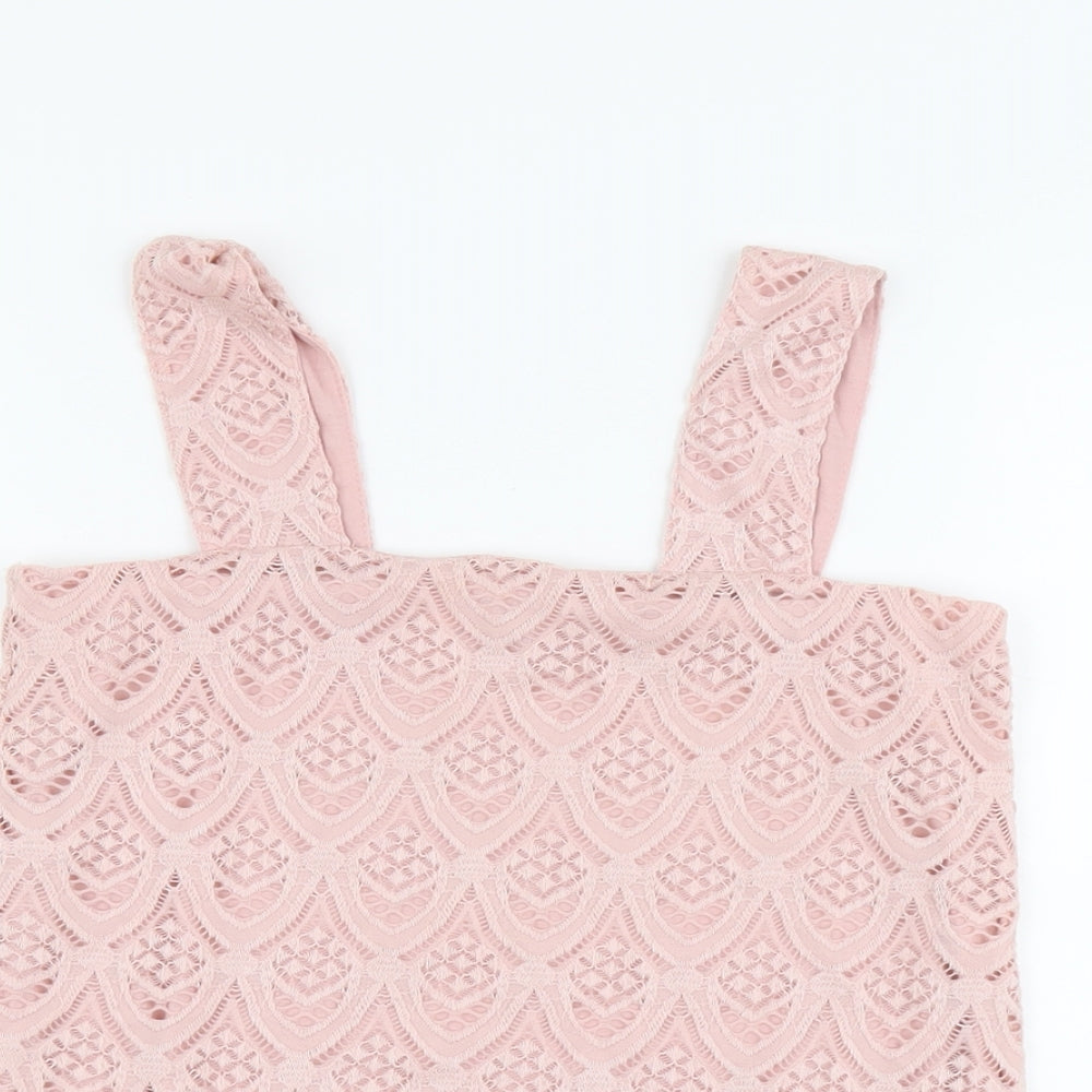 Dorothy Perkins Womens Pink Geometric Nylon Basic Tank Size 8 Square Neck