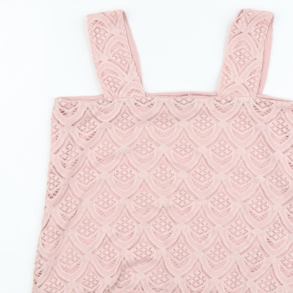 Dorothy Perkins Womens Pink Geometric Nylon Basic Tank Size 8 Square Neck