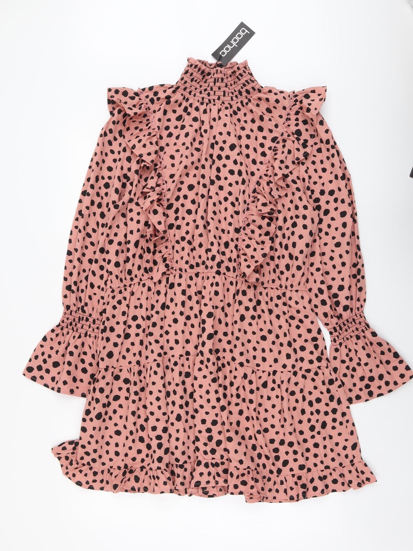 Boohoo Womens Pink Geometric Polyester Fit & Flare Size 18 High Neck Pullover