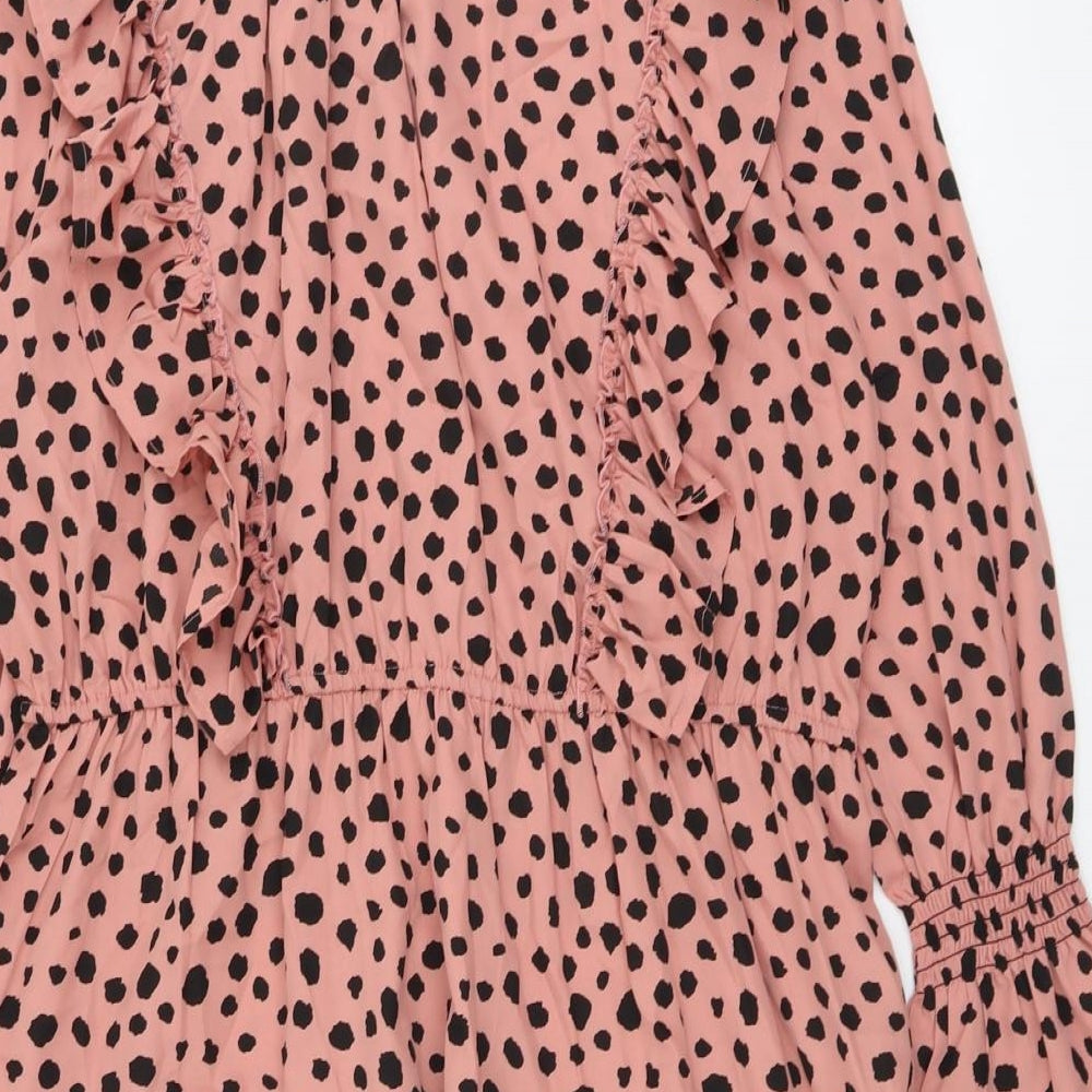 Boohoo Womens Pink Geometric Polyester Fit & Flare Size 18 High Neck Pullover