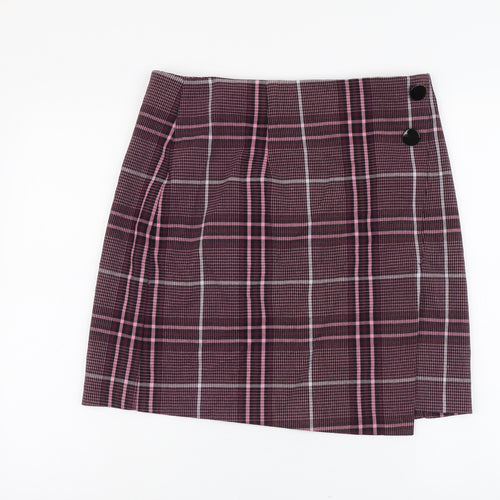 Marks and Spencer Womens Purple Plaid Polyester Straight & Pencil Skirt Size 32 in Zip