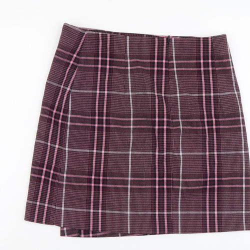 Marks and Spencer Womens Purple Plaid Polyester Straight & Pencil Skirt Size 32 in Zip