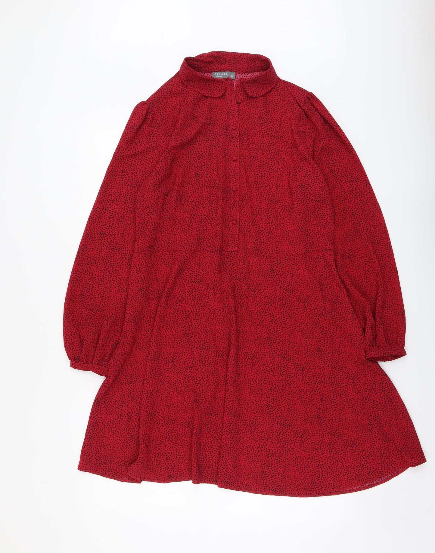 Papaya Womens Red Geometric Polyester Shirt Dress Size 12 Collared Button