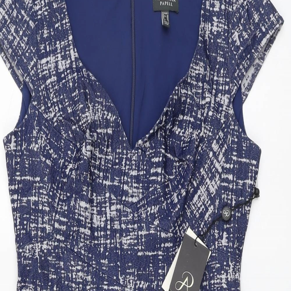 Adrianna Papell Womens Blue Geometric Viscose Pencil Dress Size 12 Sweetheart Zip