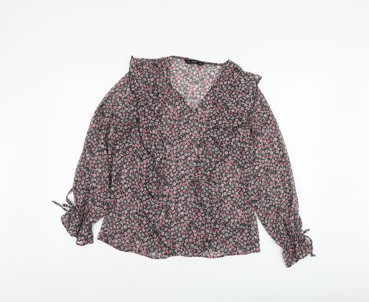 F&F Womens Pink Floral Polyester Basic Blouse Size 6 V-Neck