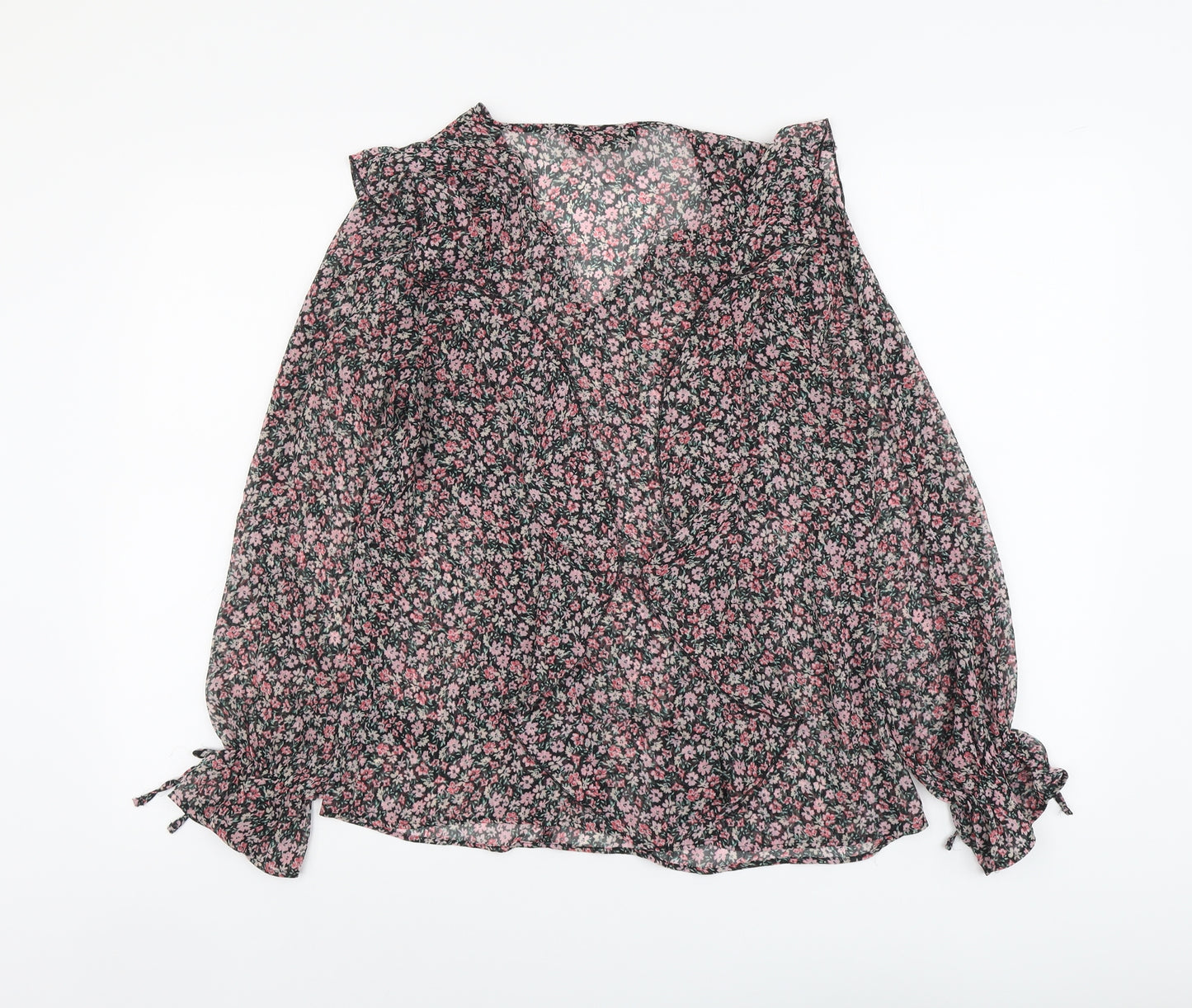 F&F Womens Pink Floral Polyester Basic Blouse Size 6 V-Neck