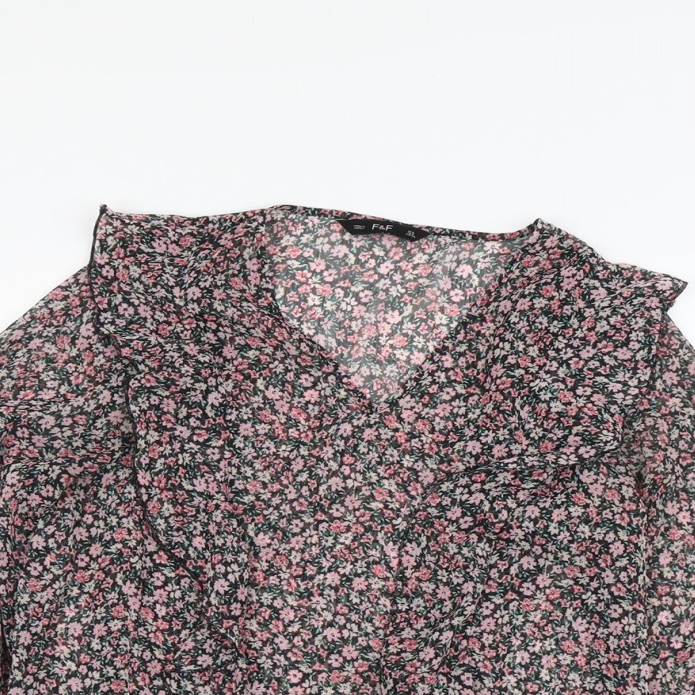 F&F Womens Pink Floral Polyester Basic Blouse Size 6 V-Neck