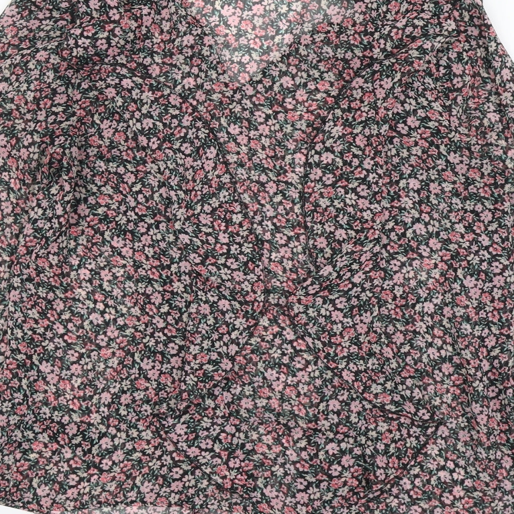 F&F Womens Pink Floral Polyester Basic Blouse Size 6 V-Neck
