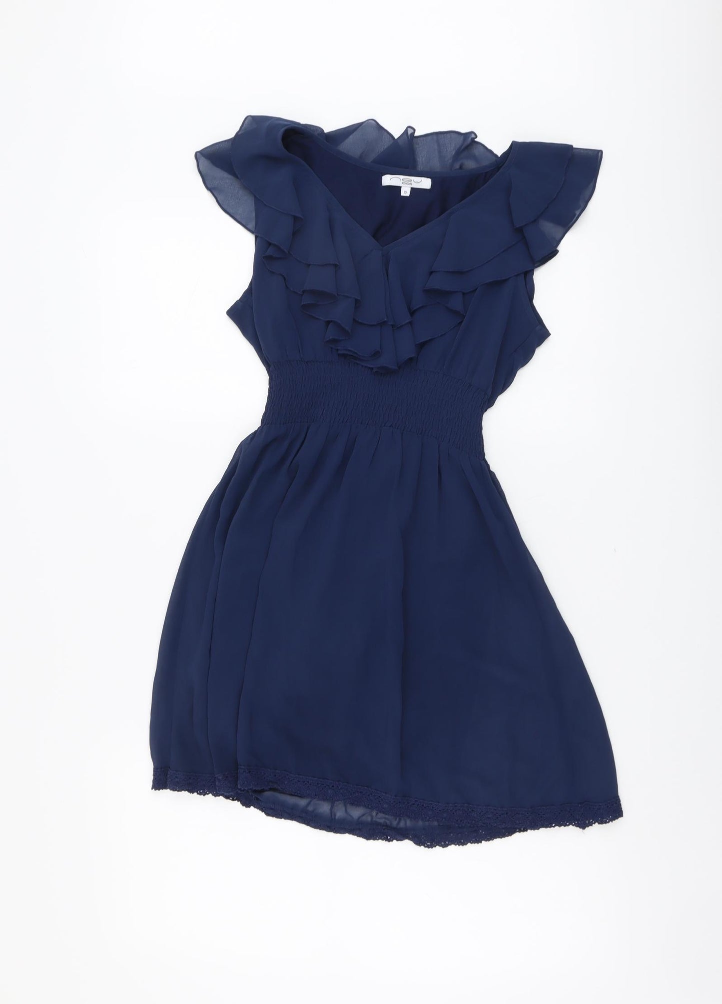 New Look Womens Blue Polyester Fit & Flare Size 10 V-Neck Pullover - Elastic Waist