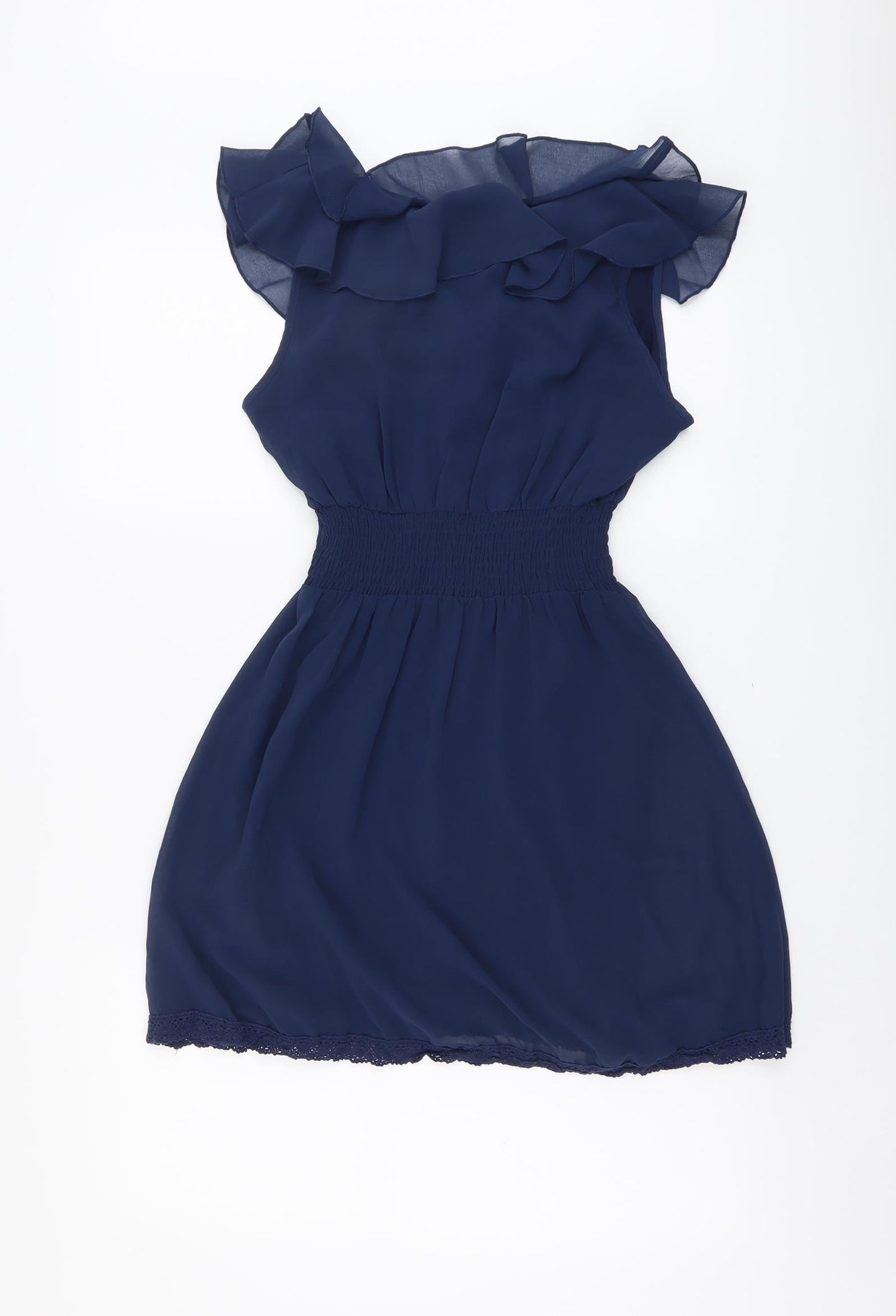 New Look Womens Blue Polyester Fit & Flare Size 10 V-Neck Pullover - Elastic Waist