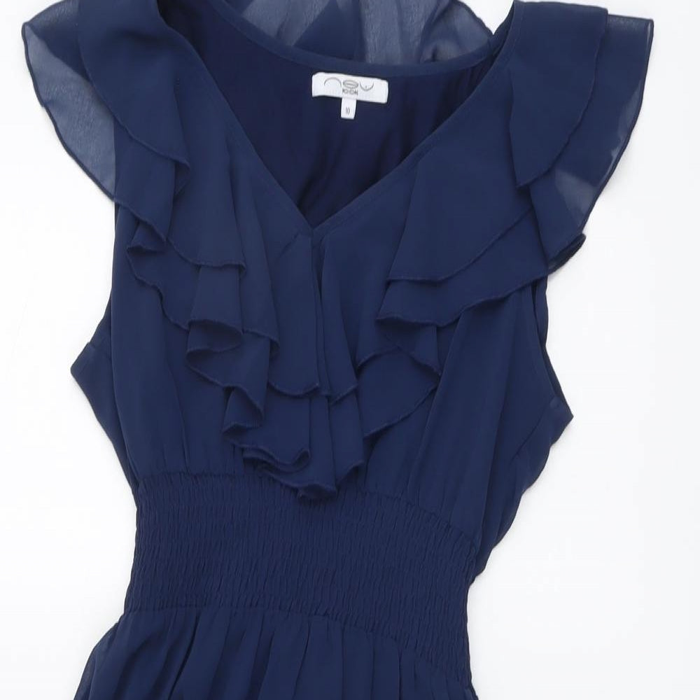 New Look Womens Blue Polyester Fit & Flare Size 10 V-Neck Pullover - Elastic Waist