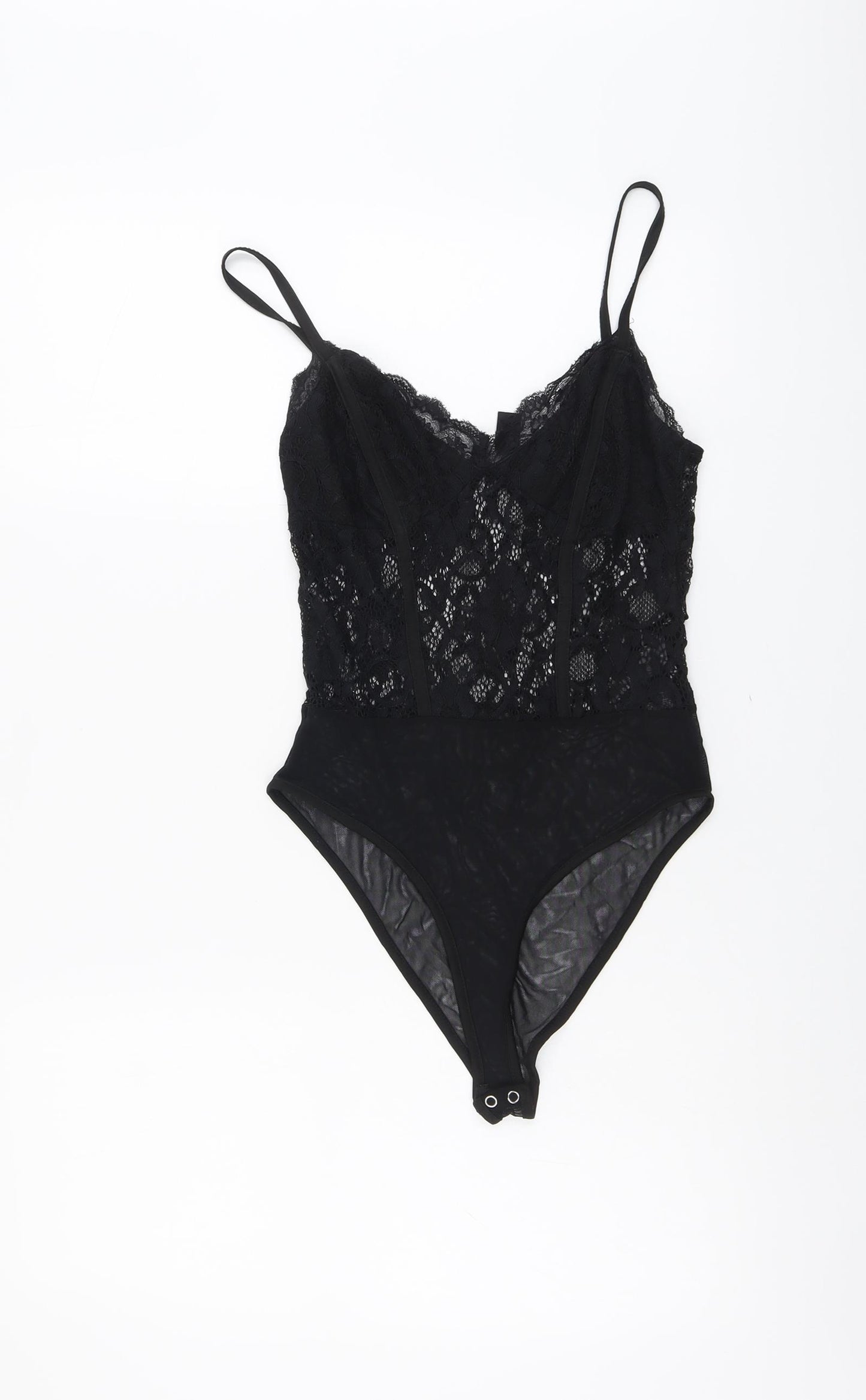 New Look Womens Black Polyester Bodysuit One-Piece Size 10 Snap