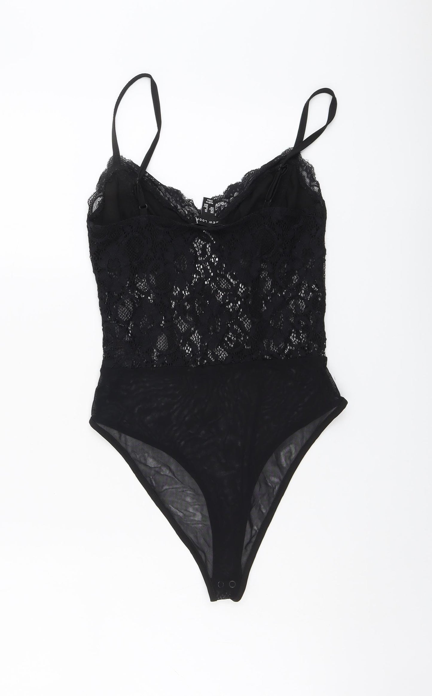 New Look Womens Black Polyester Bodysuit One-Piece Size 10 Snap