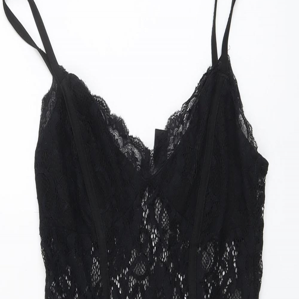 New Look Womens Black Polyester Bodysuit One-Piece Size 10 Snap