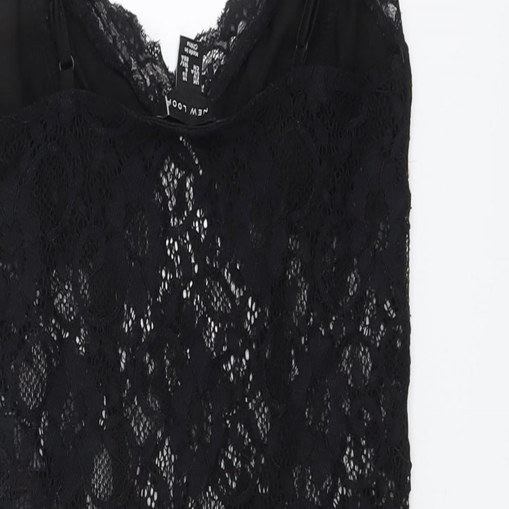 New Look Womens Black Polyester Bodysuit One-Piece Size 10 Snap