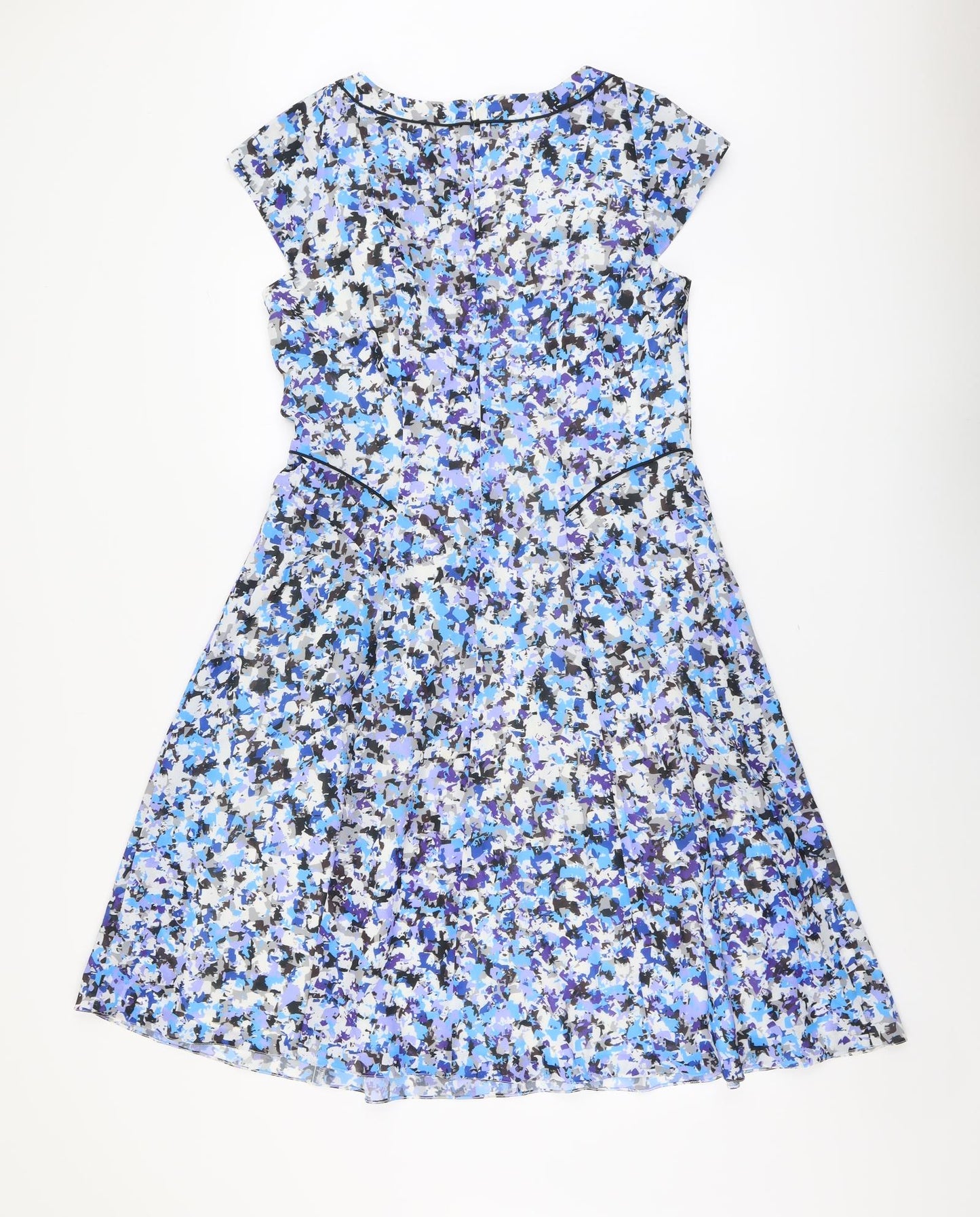 Fenn Wright Manson Womens Blue Geometric Polyester A-Line Size 14 Boat Neck Zip