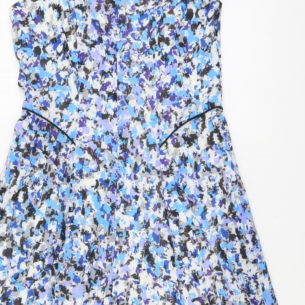 Fenn Wright Manson Womens Blue Geometric Polyester A-Line Size 14 Boat Neck Zip