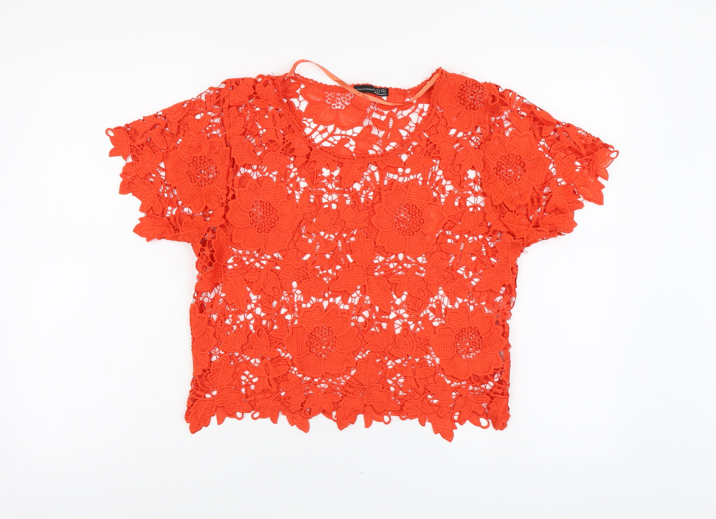 Atmosphere Womens Orange Floral Polyester Basic T-Shirt Size S Round Neck