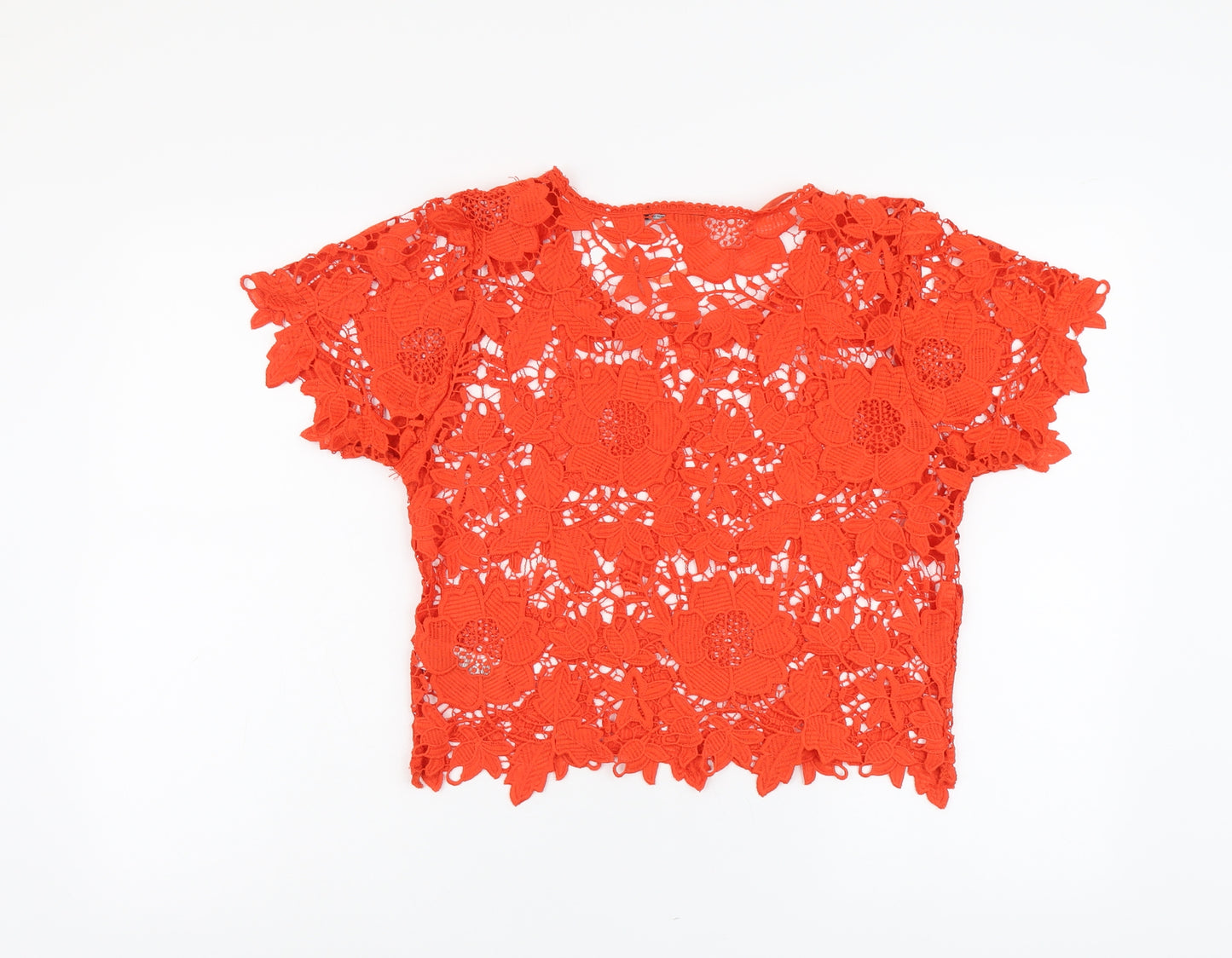 Atmosphere Womens Orange Floral Polyester Basic T-Shirt Size S Round Neck