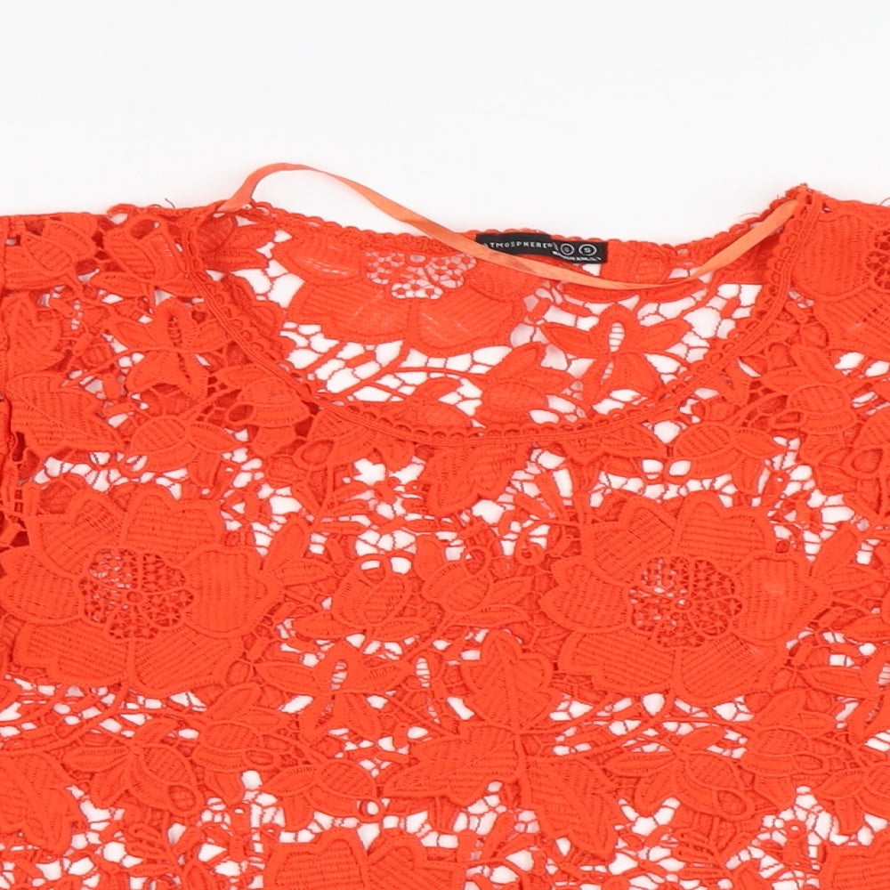 Atmosphere Womens Orange Floral Polyester Basic T-Shirt Size S Round Neck