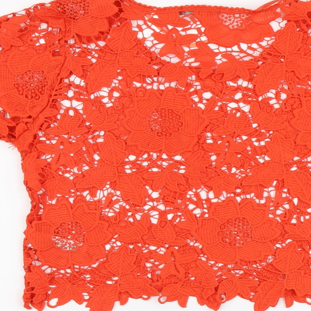 Atmosphere Womens Orange Floral Polyester Basic T-Shirt Size S Round Neck