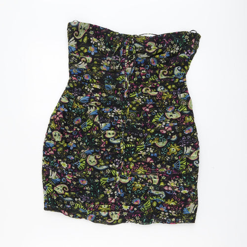 Zara Womens Black Floral Polyester Bodycon Size L Off the Shoulder Zip - Bandeau Top