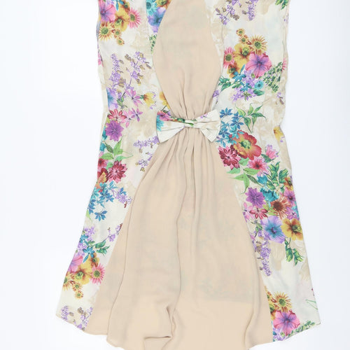 Love Womens Beige Floral Polyester Shift Size S Boat Neck Pullover