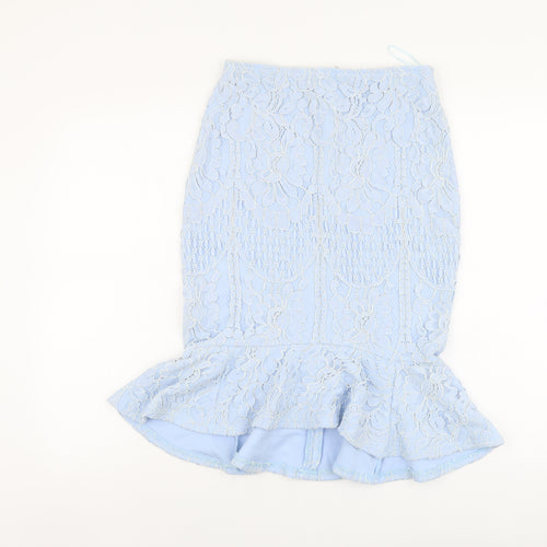 Lipsy Womens Blue Floral Viscose Trumpet Skirt Size 10 Zip
