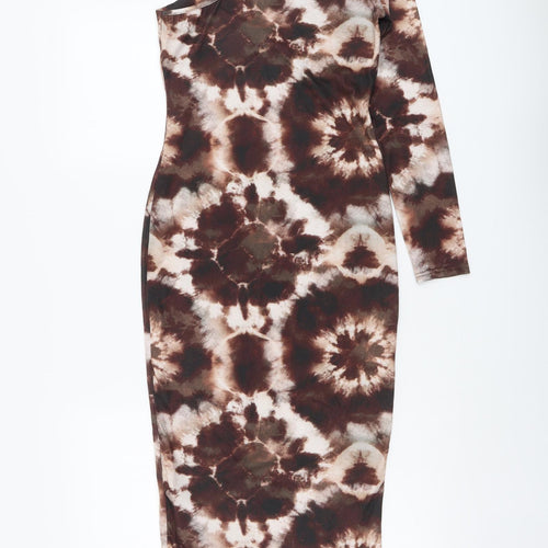 Boohoo Womens Brown Geometric Polyester Bodycon Size 10 One Shoulder Pullover - Tie Dye