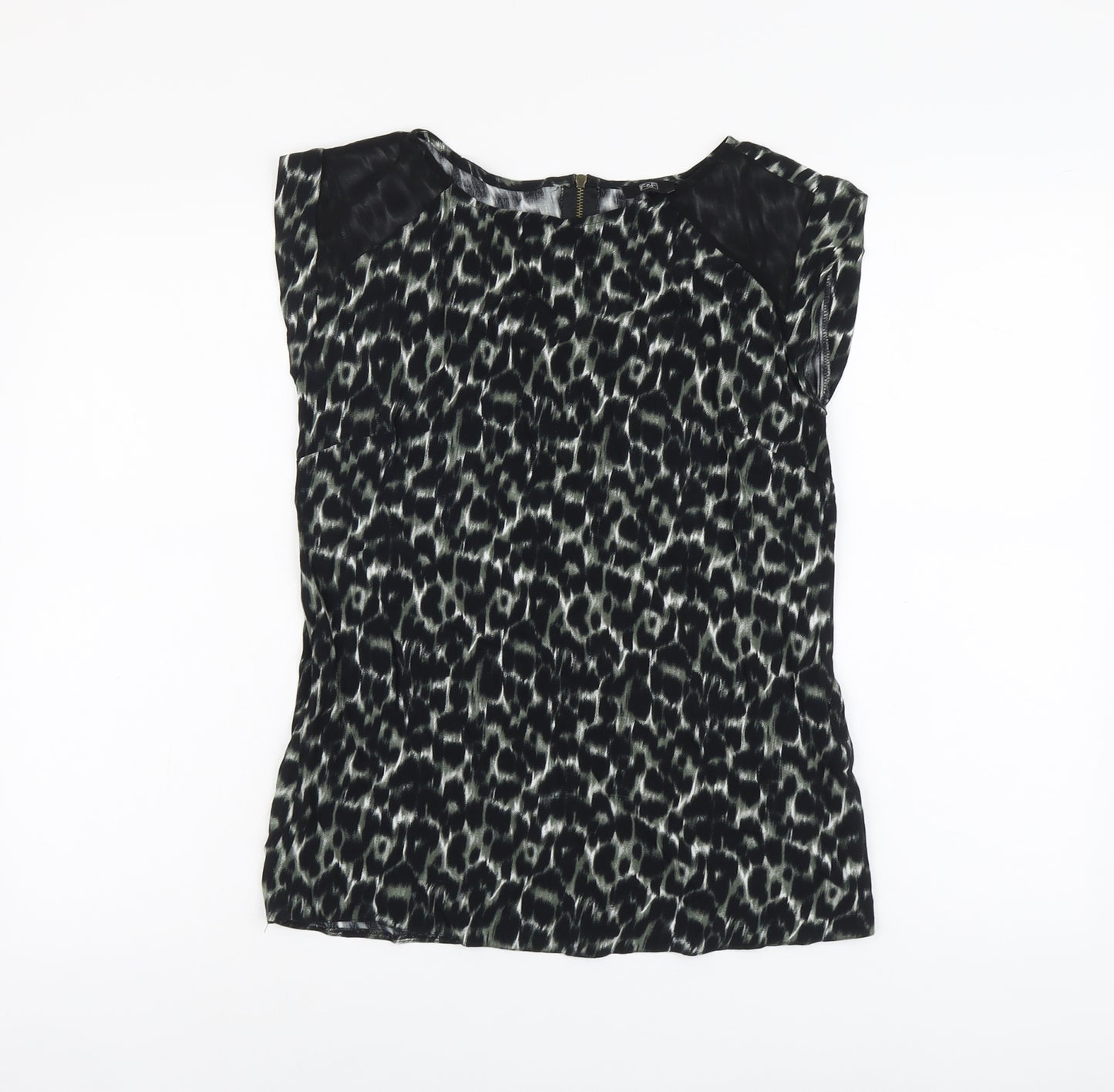 F&F Womens Green Animal Print Viscose Basic Blouse Size 8 Round Neck - Leopard Pattern