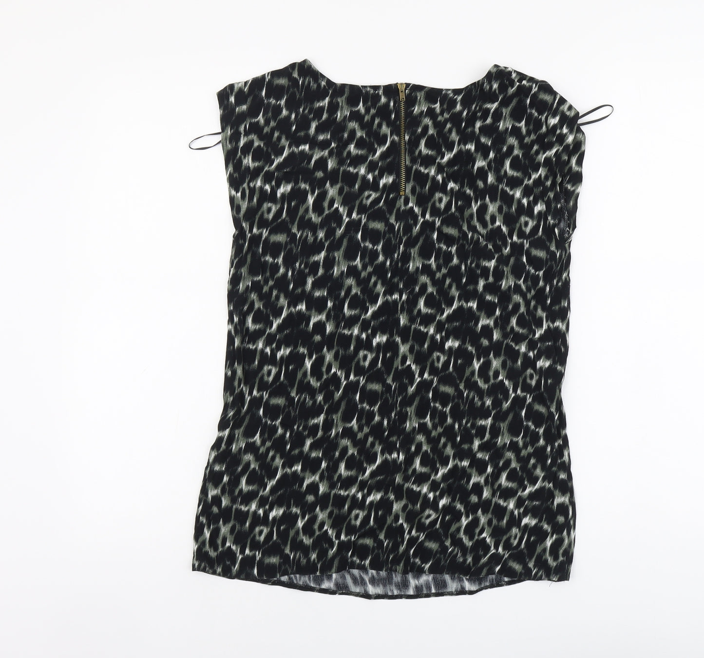F&F Womens Green Animal Print Viscose Basic Blouse Size 8 Round Neck - Leopard Pattern