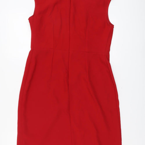 NEXT Womens Red Polyester Pencil Dress Size 12 Boat Neck Zip