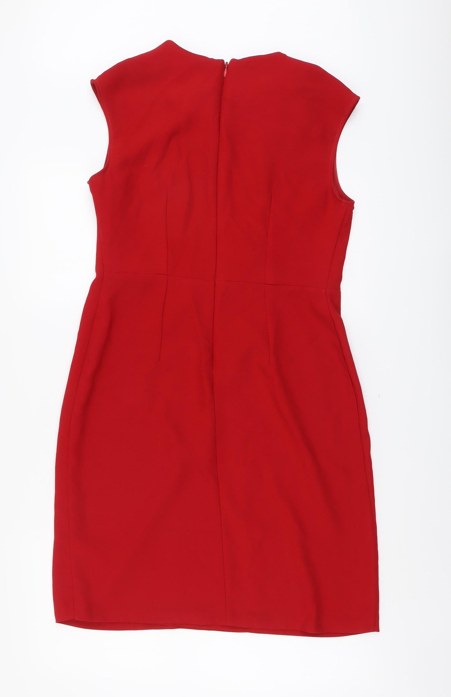 NEXT Womens Red Polyester Pencil Dress Size 12 Boat Neck Zip