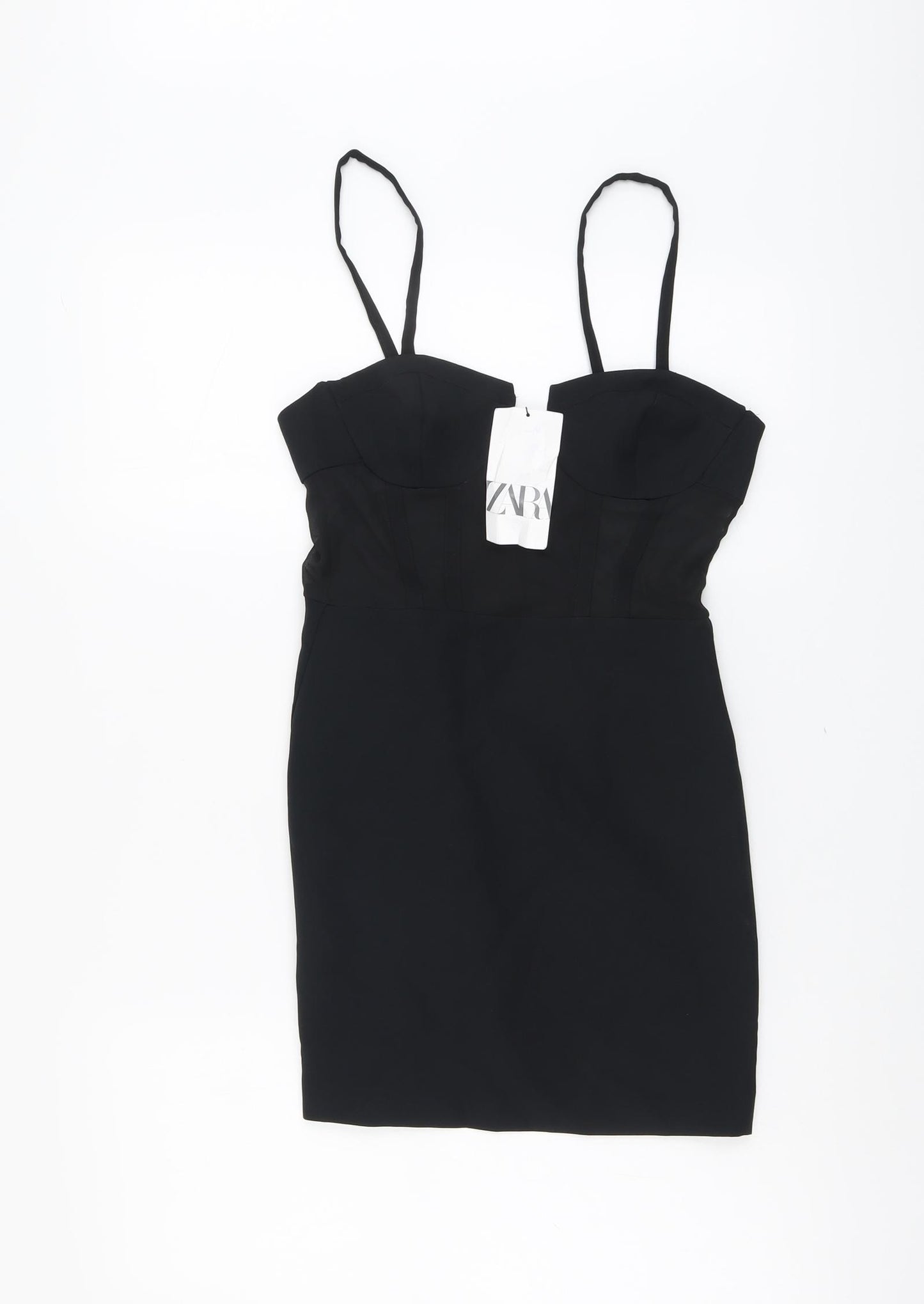 Zara Womens Black Polyester Mini Size XS Square Neck Zip