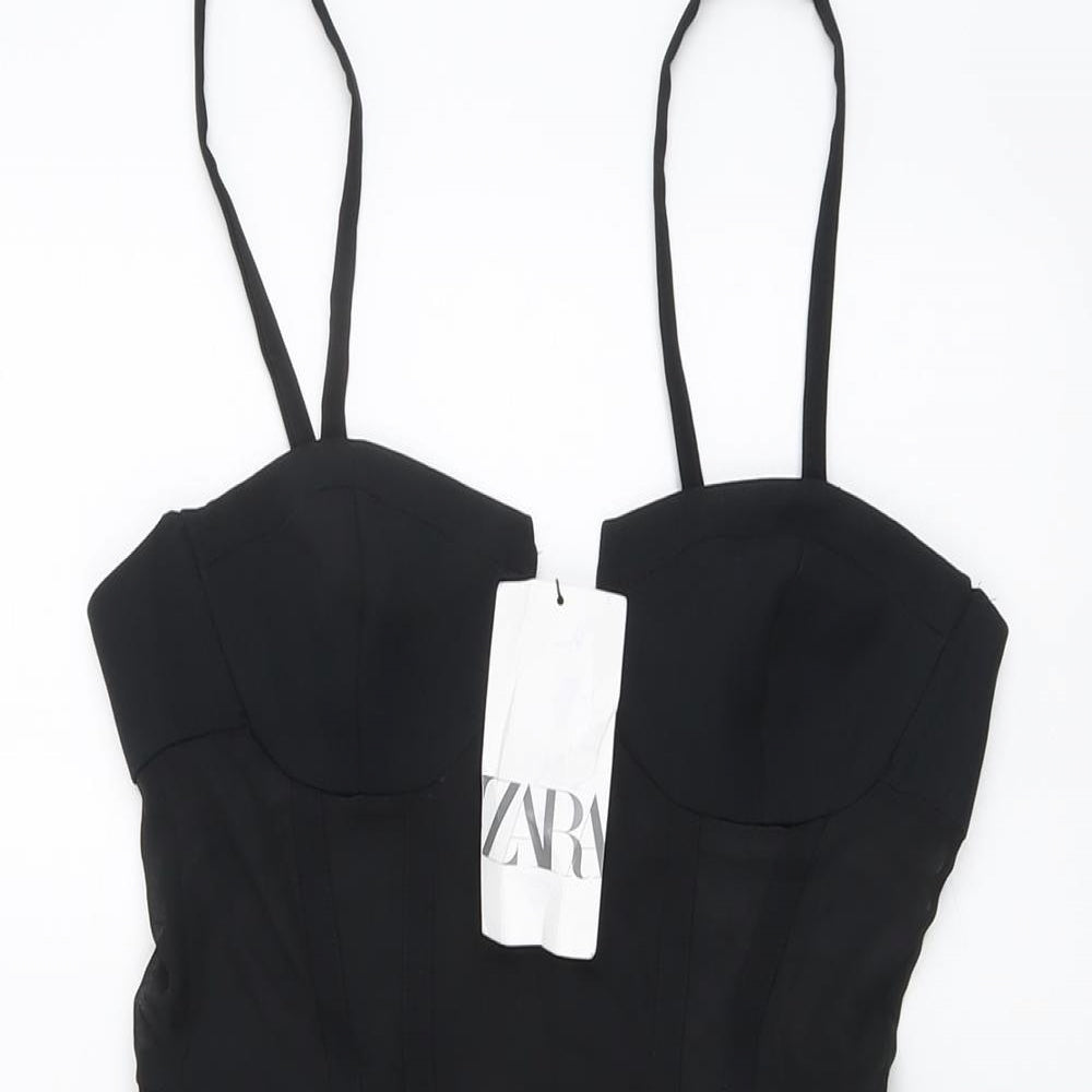 Zara Womens Black Polyester Mini Size XS Square Neck Zip