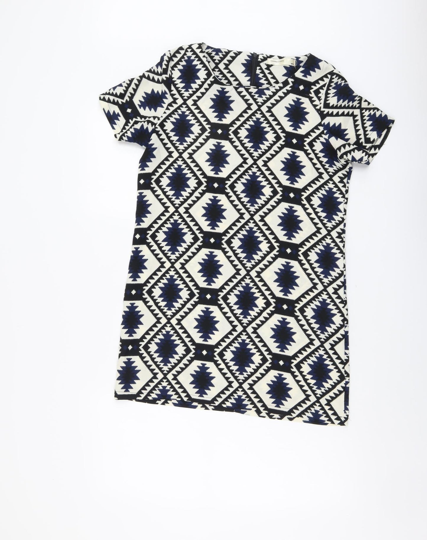 Vera & Lucy Womens Multicoloured Geometric Polyester Shift Size M Scoop Neck Zip